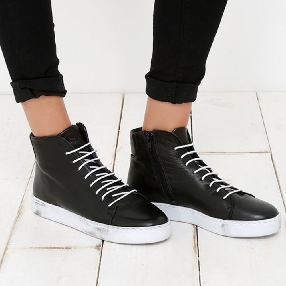 Sixtyseven Black Leather High Top Sneakers - Picture 1 of 7